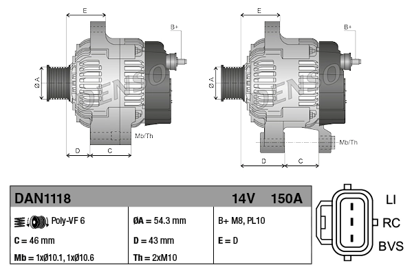 Alternator Denso DAN1118 cena, od 227,20 USD