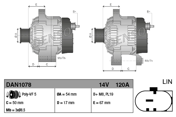 Alternator Denso DAN1078 cena, od 105,56 USD