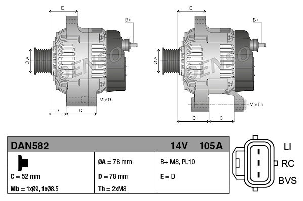 Alternator Denso DAN582 cena, od 74,91 USD
