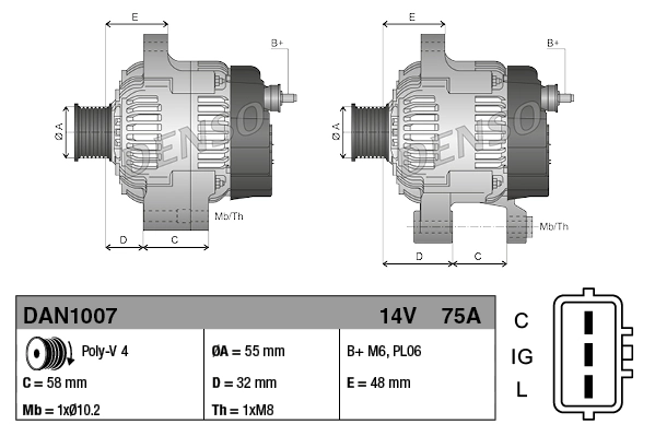 Alternator Denso DAN1007 cena, od 214,01 USD