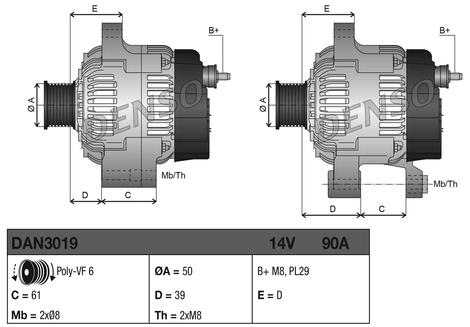 Alternator Denso DAN3019 cena, od 47,36 USD