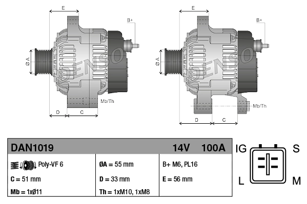 Alternator Denso DAN1019 cena, od 267,41 USD