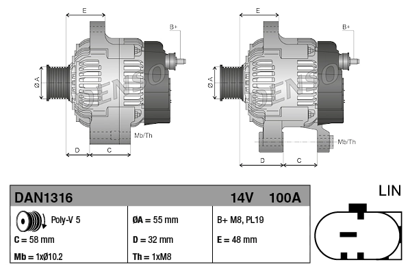 Alternator Denso DAN1316 cena, od 146,42 USD