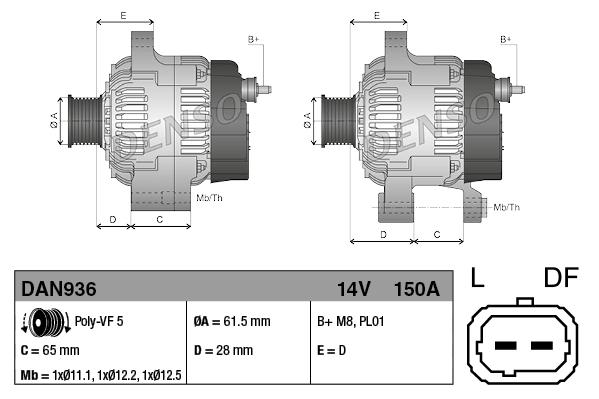 Alternator Denso DAN936 cena, od 154,93 USD