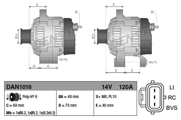 Alternator Denso DAN1016 cena, od 271,69 USD