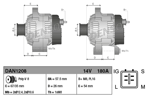 Alternator Denso DAN1208 cena, od 370,16 USD