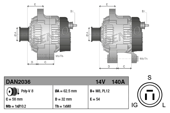 Alternator Denso DAN2036 cena, od 214,50 USD