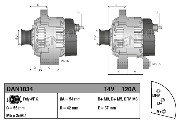 Alternator Denso DAN1034 cena, od 131,10 USD