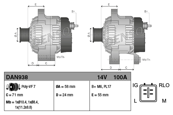 Alternator Denso DAN938 cena, od 252,03 USD