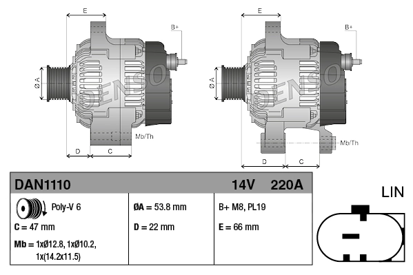 Alternator Denso DAN1110 cena, od 298,28 USD