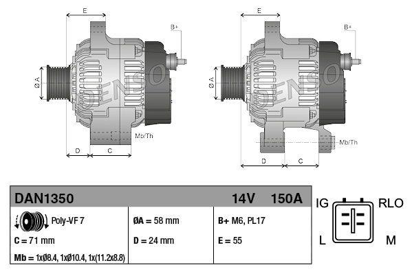 Alternator Denso DAN1350 cena, od 151,53 USD