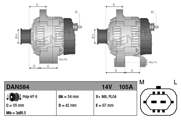Alternator Denso DAN584 cena, od 93,25 USD