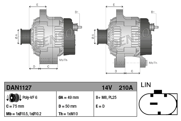 Do koszyka DAN1127 Denso Alternator