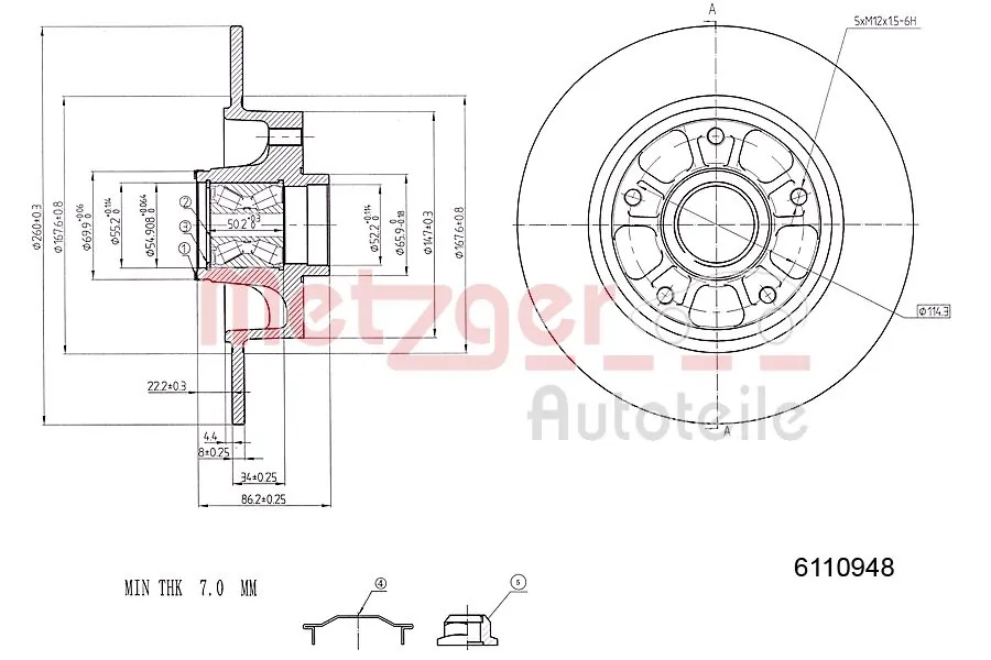 6110948 Metzger Tarcza hamulcowa tylna