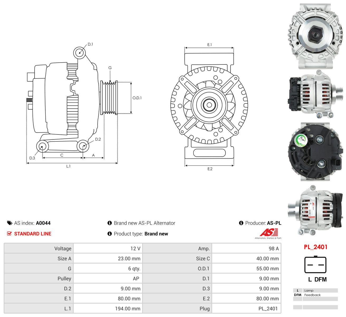 Alternator As-pl A0044 cena, od 77,80 USD