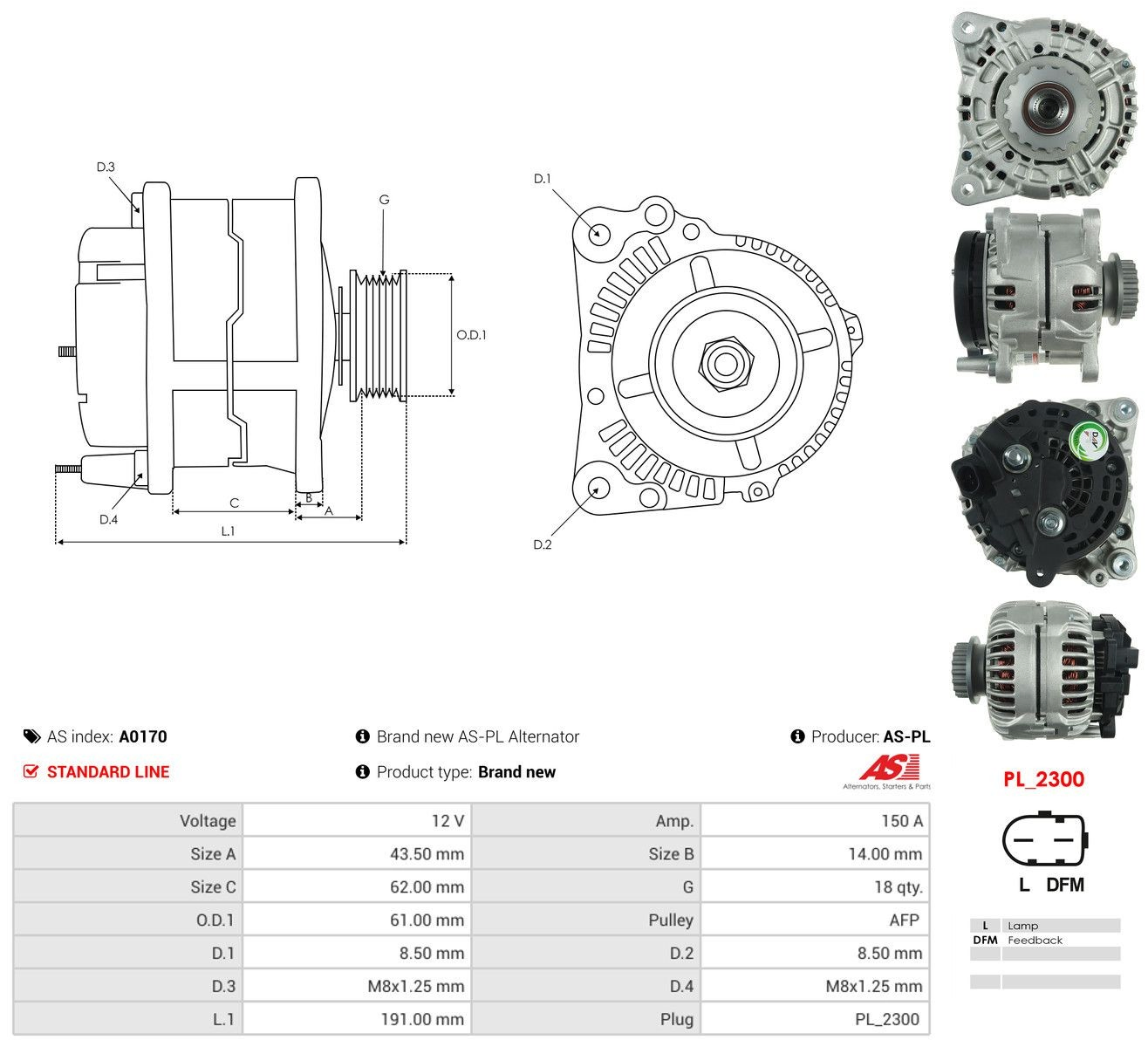 Alternator As-pl A0170 cena, od 115,87 USD