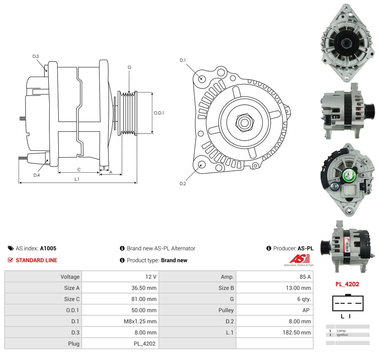 Alternator As-pl A1005 cena, od 74,49 USD