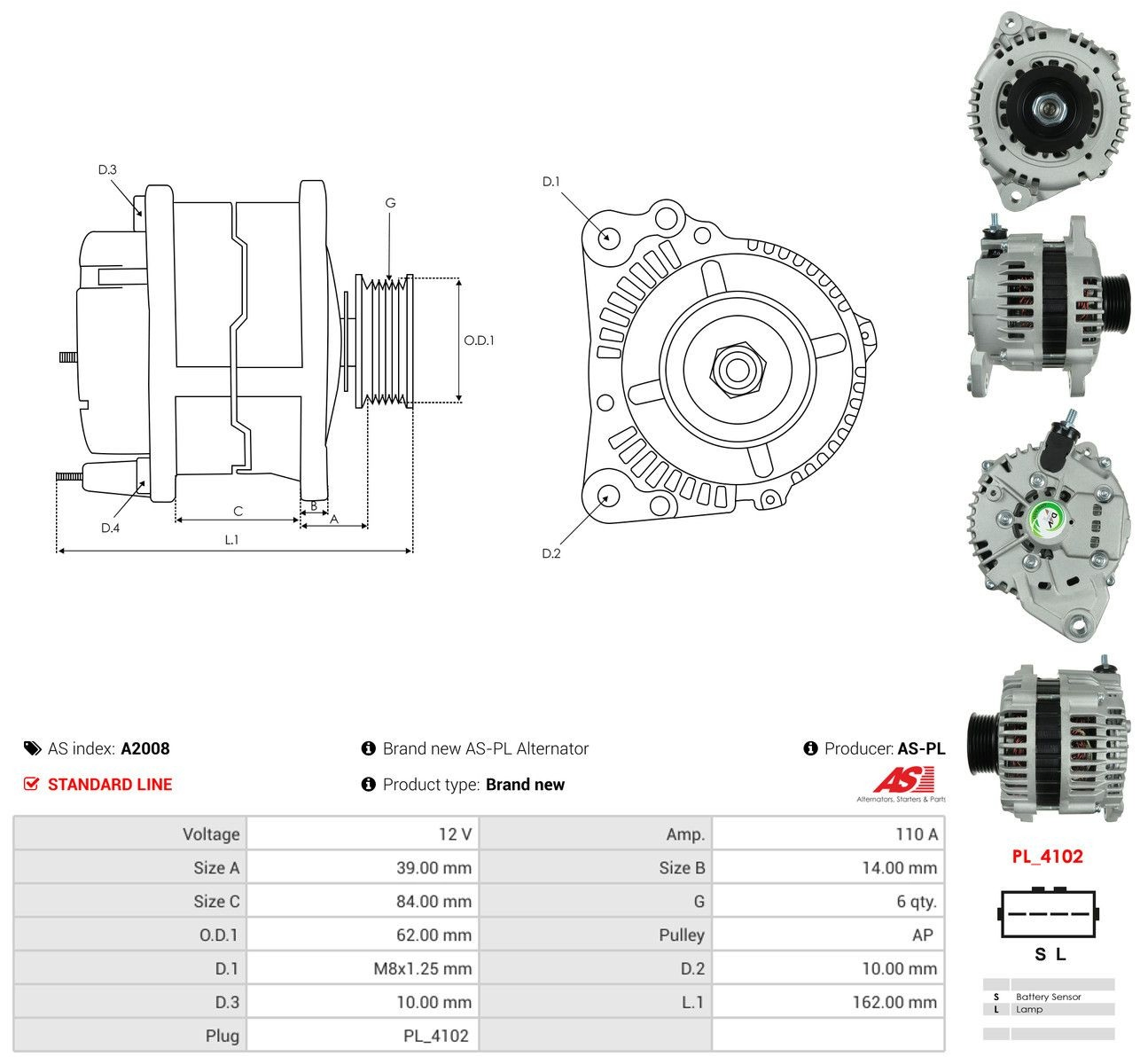 Alternator As-pl A2008 cena, od 145,67 USD