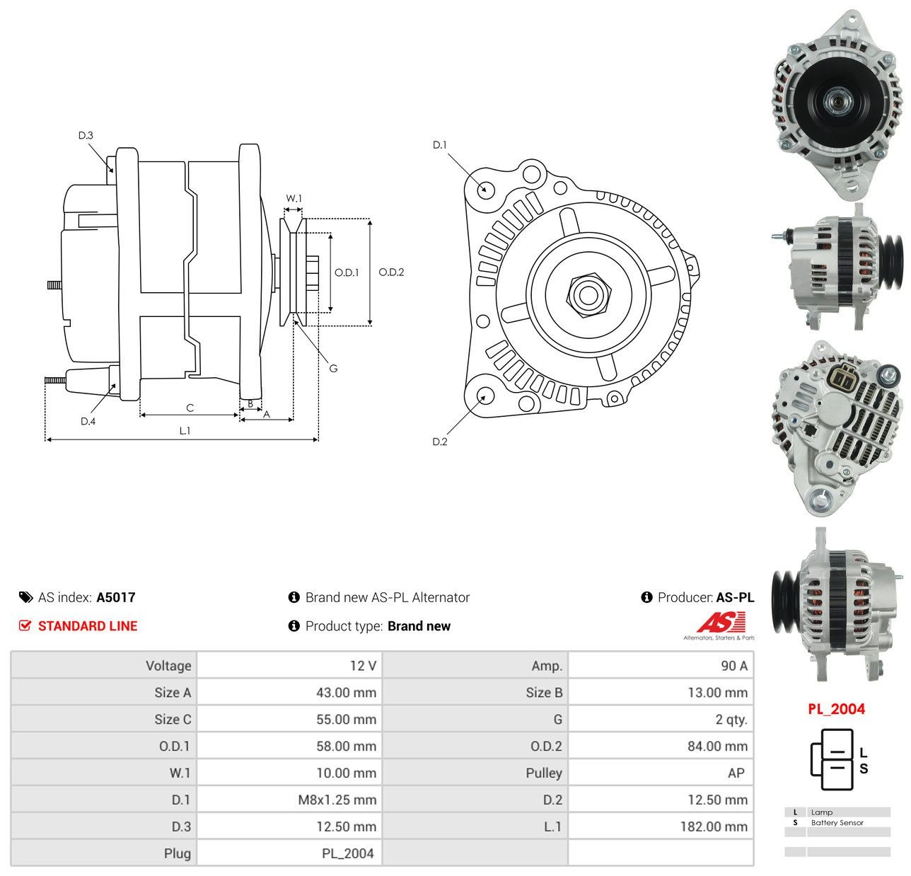 Alternator As-pl A5017 cena, od 148,98 USD