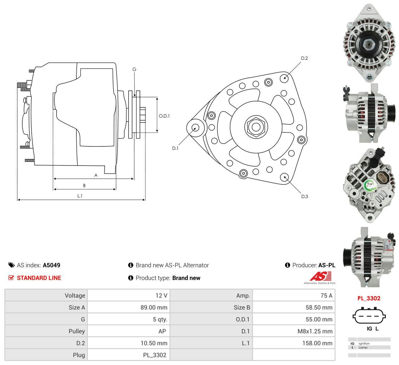 Alternator As-pl A5049 cena, od 91,04 USD