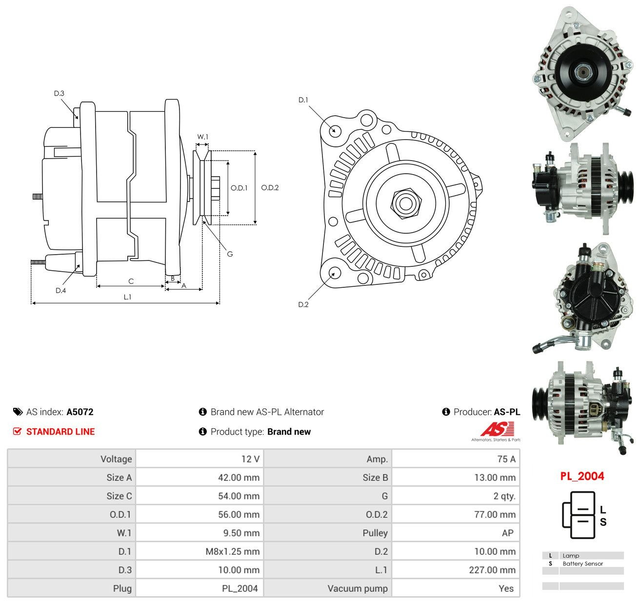 Alternator As-pl A5072 cena, od 220,68 USD
