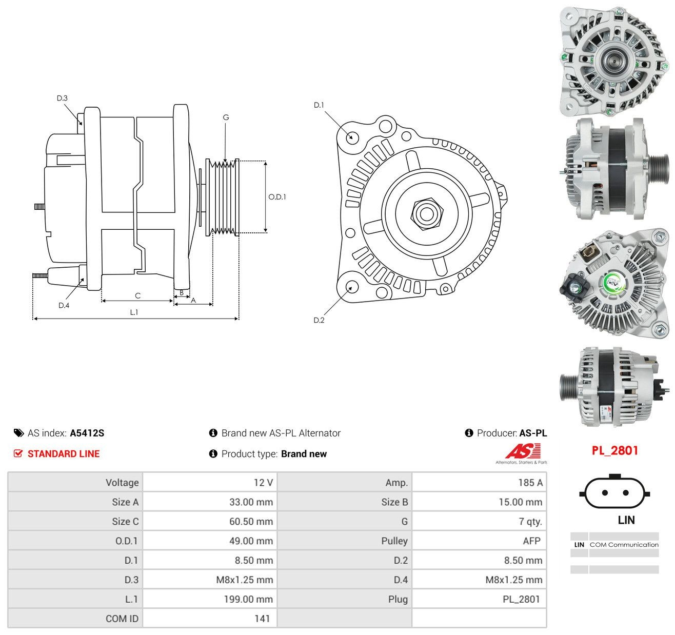 Alternator As-pl A5412S cena, od 160,57 USD