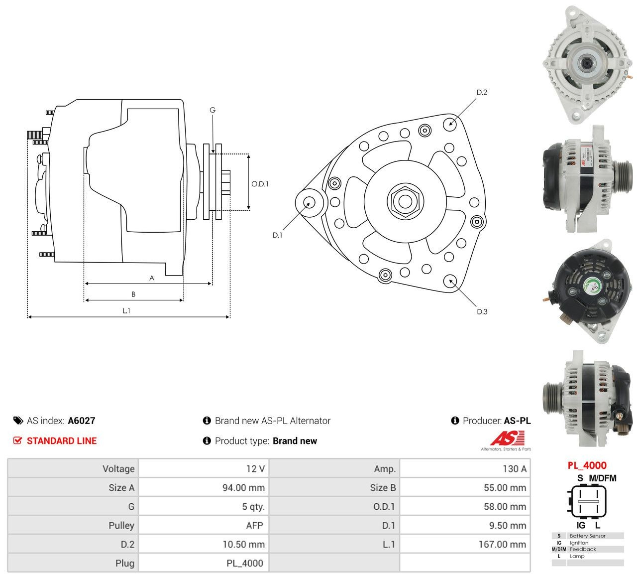 Alternator A6027 As-pl