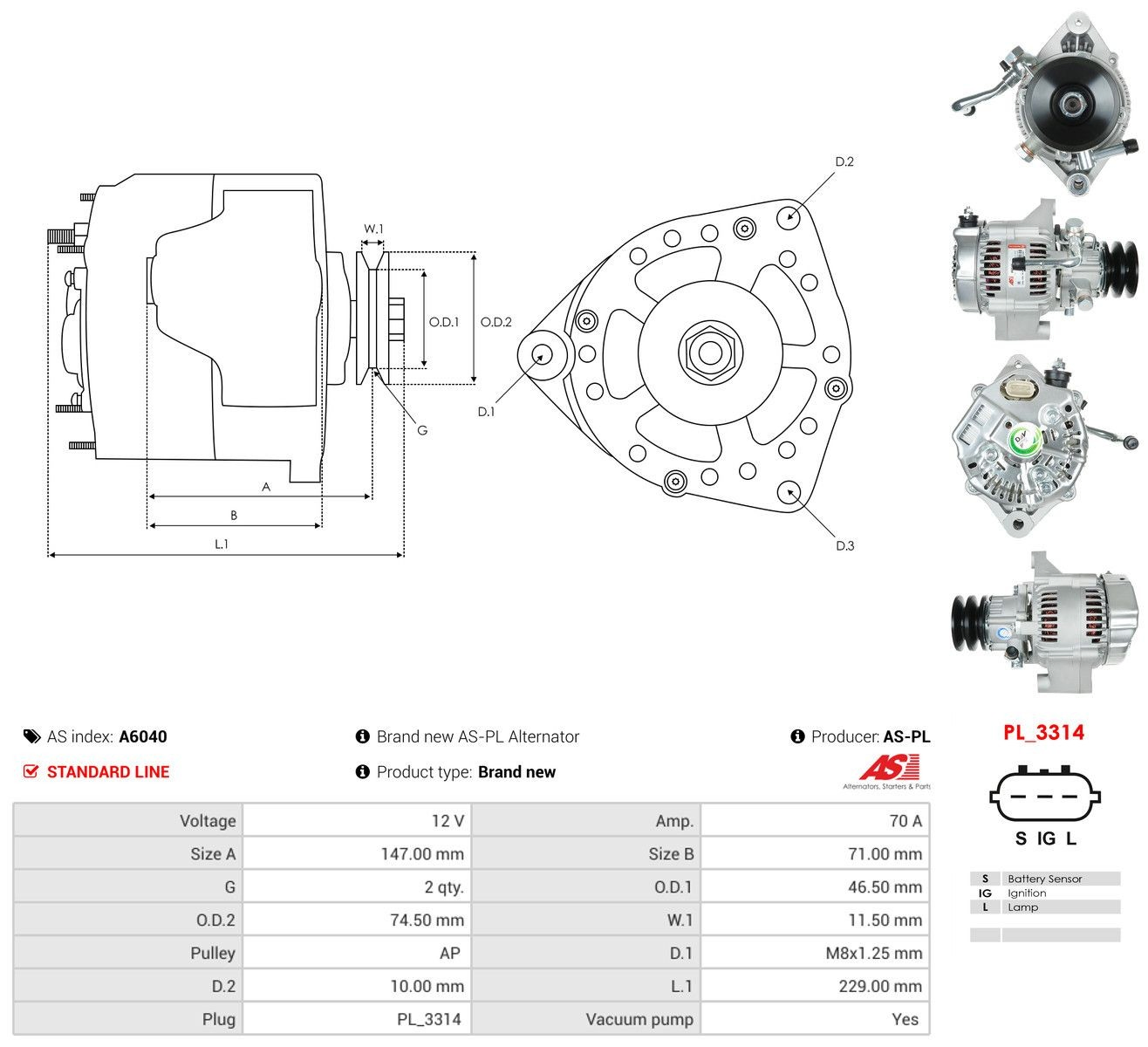 Alternator A6040 As-pl