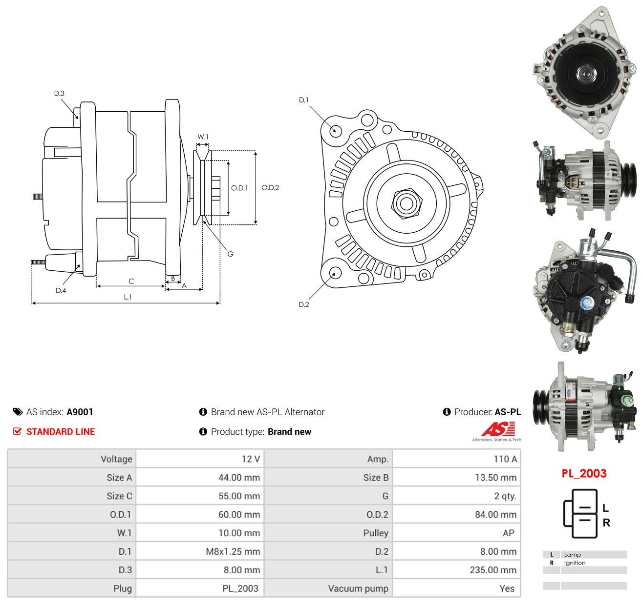 Alternator As-pl A9001 cena, od 209,41 USD