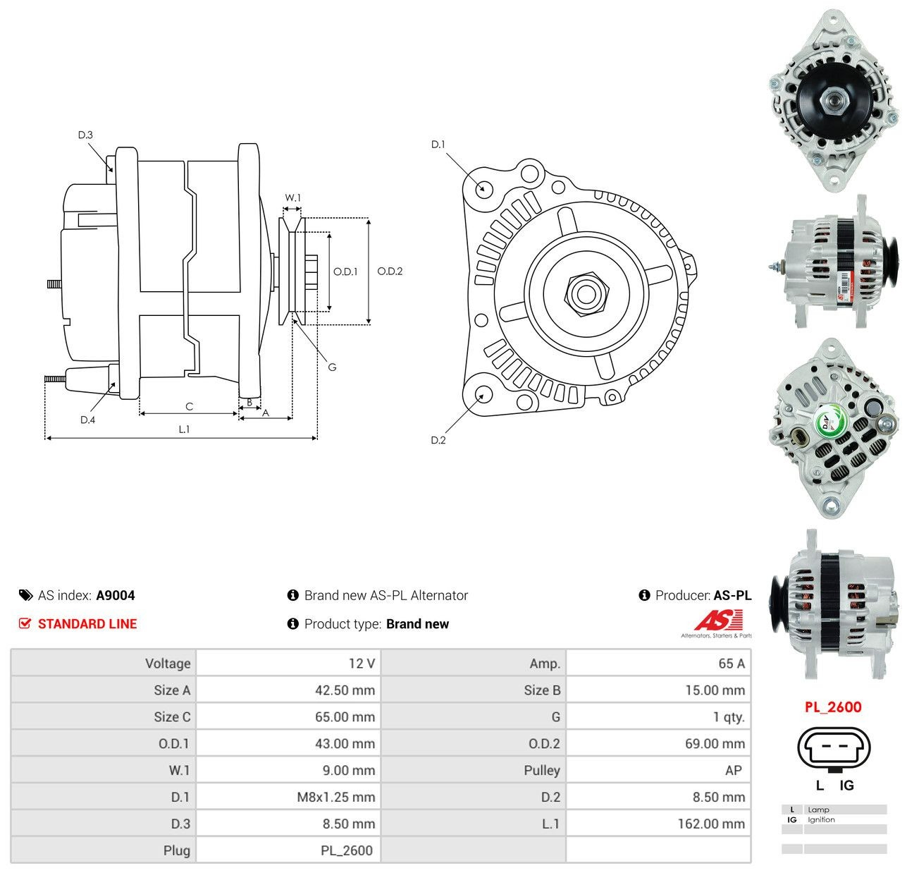Alternator A9004 As-pl