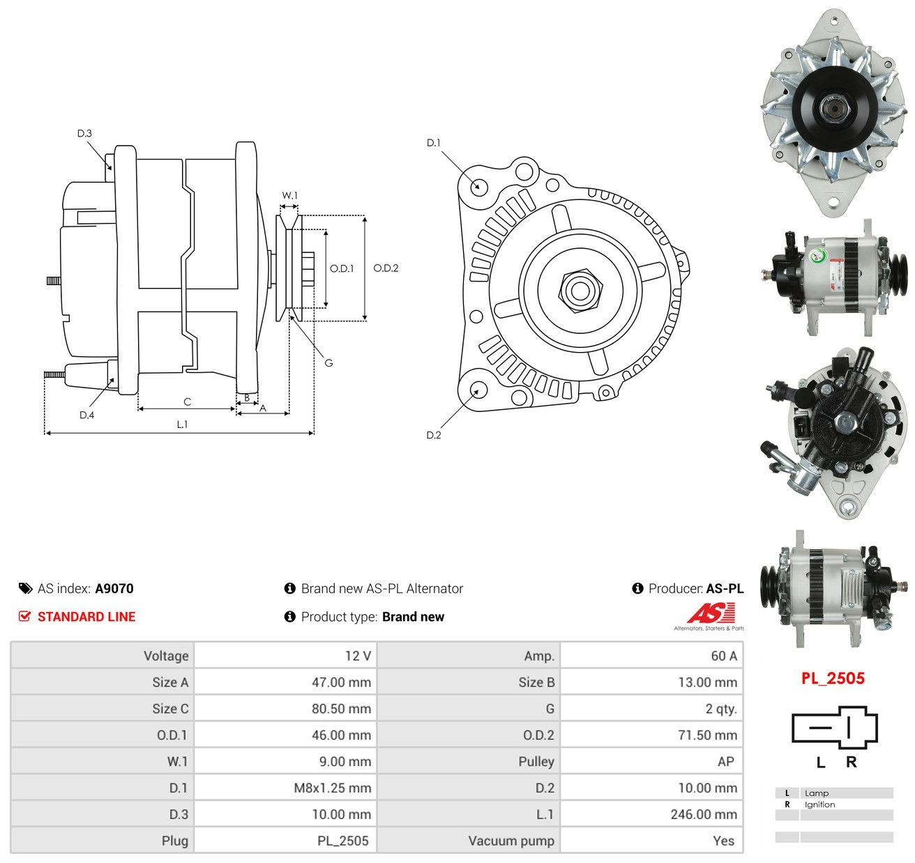 Alternator As-pl A9070 cena, od 137,39 USD