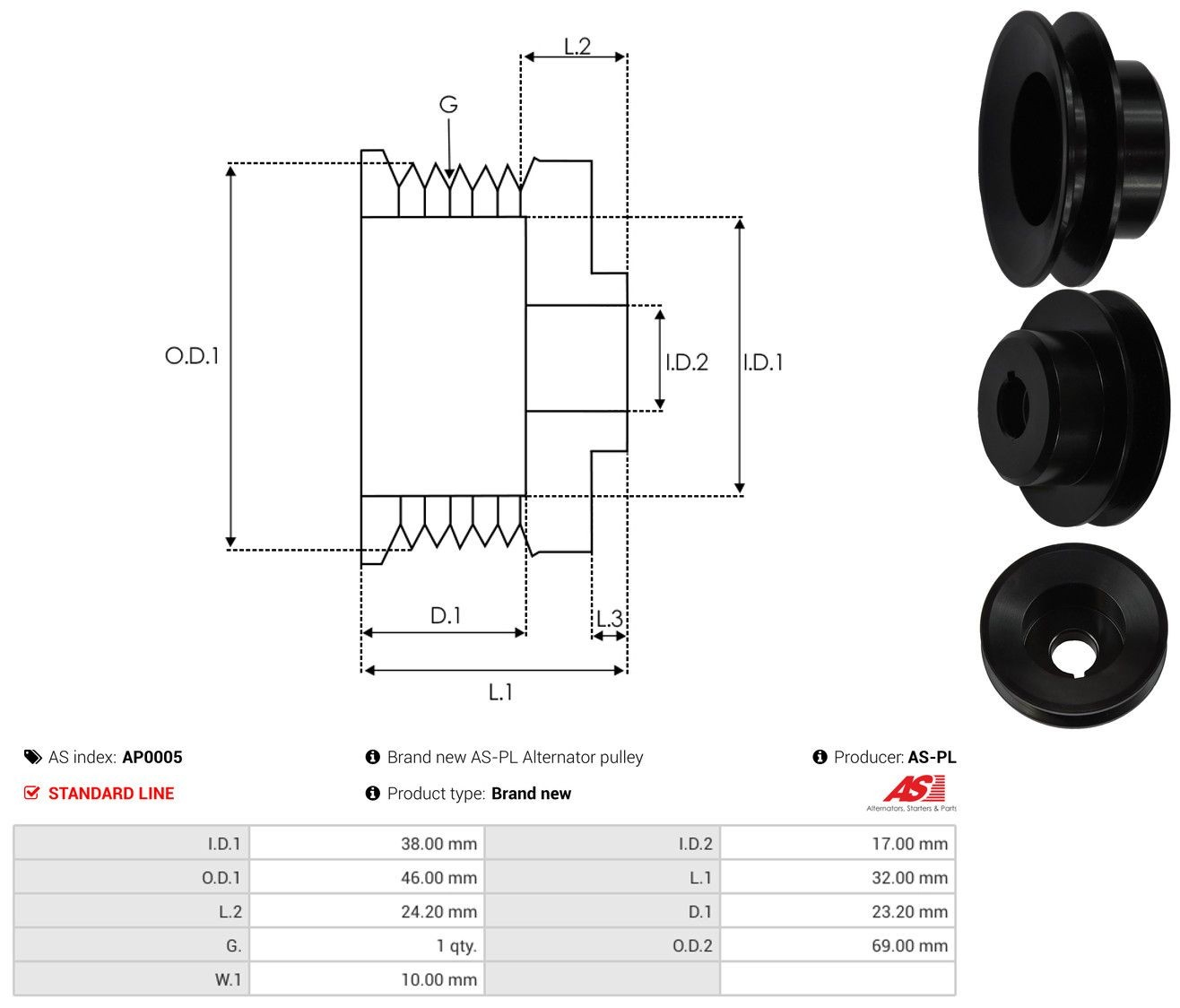 Koło pasowe alternatora AP0005 As-pl