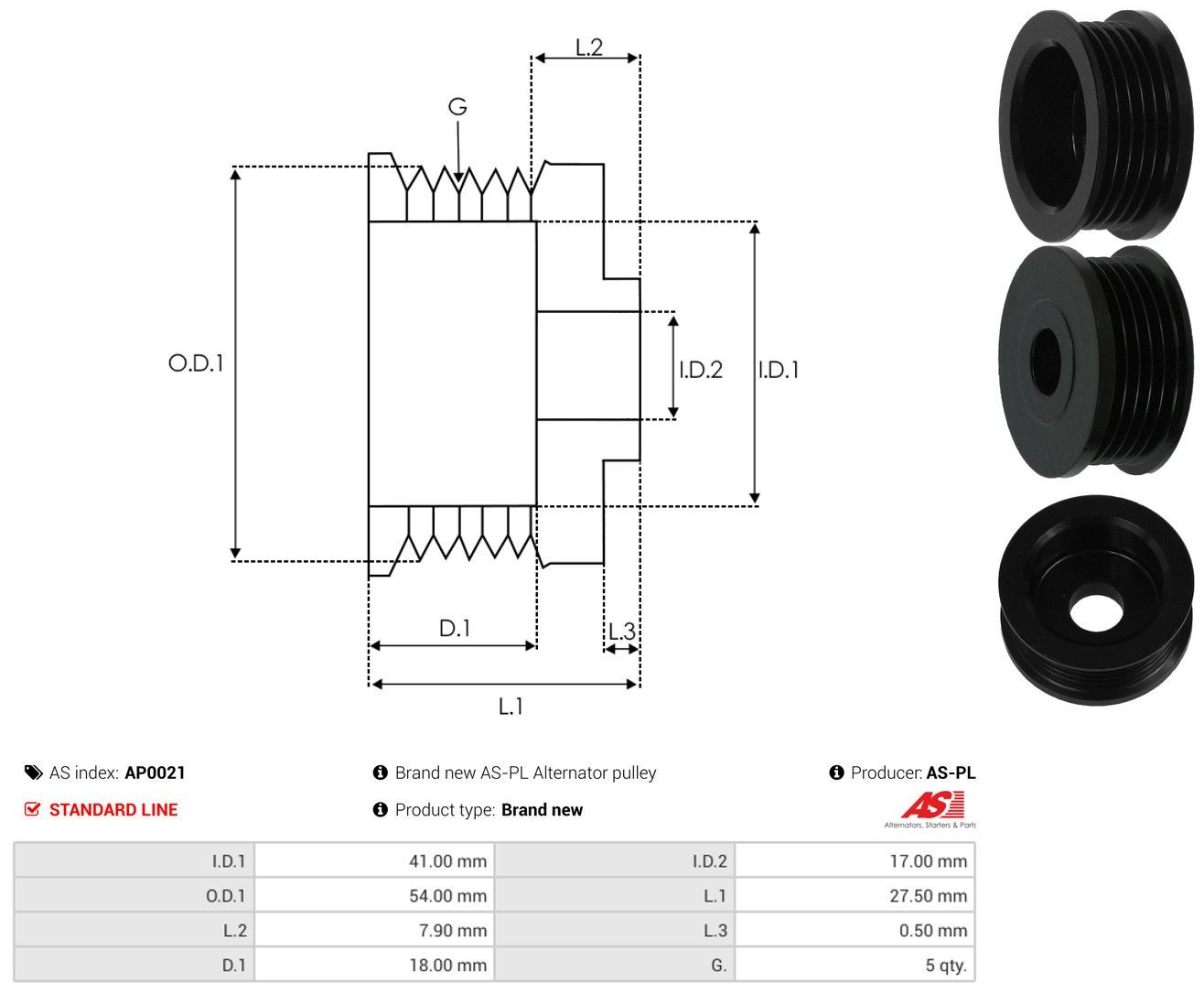 Koło pasowe alternatora AP0021 As-pl