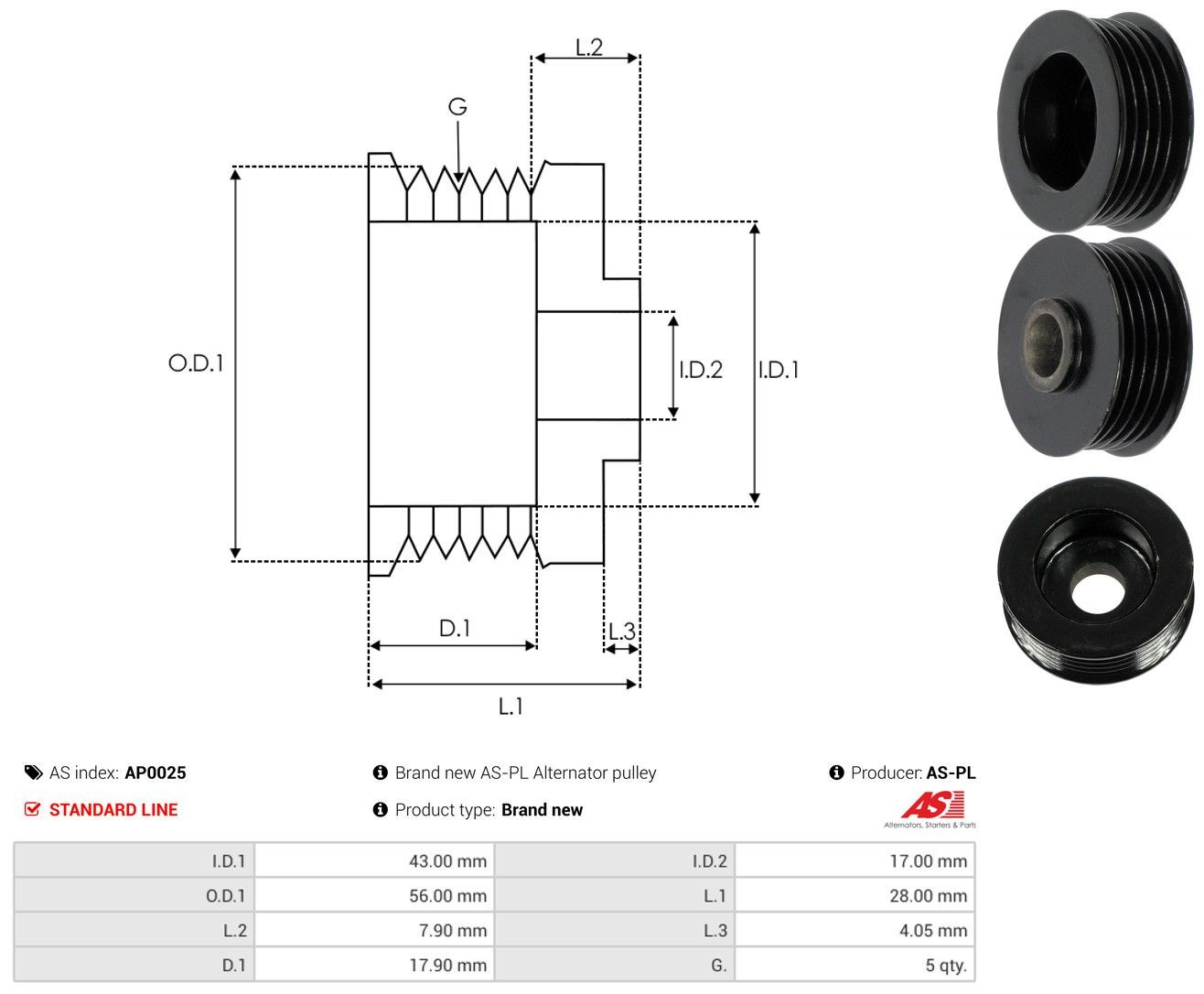Koło pasowe alternatora AP0025 As-pl