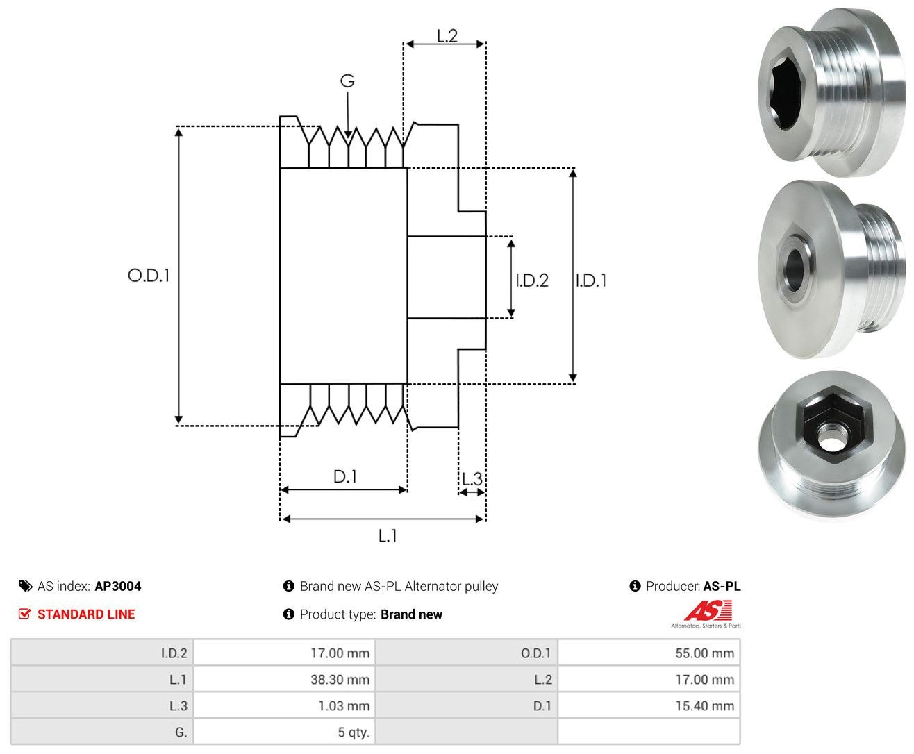 Koło pasowe alternatora AP3004 As-pl