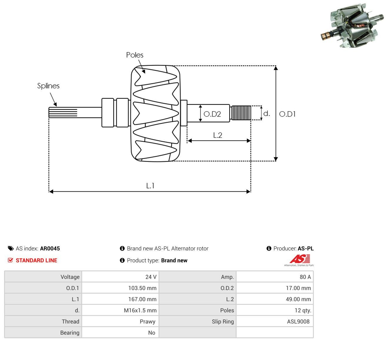 Wirnik alternatora DAF 105 XF ciągnik siodłowy (2005 - 2013) cena, od 56,69 USD