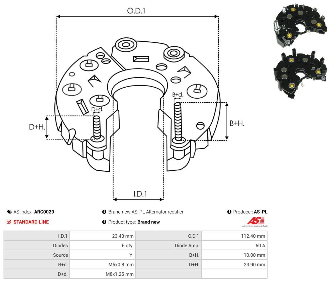 Do koszyka ARC0029 As-pl Mostek prostowniczy alternatora = Moster diodowy alternatora