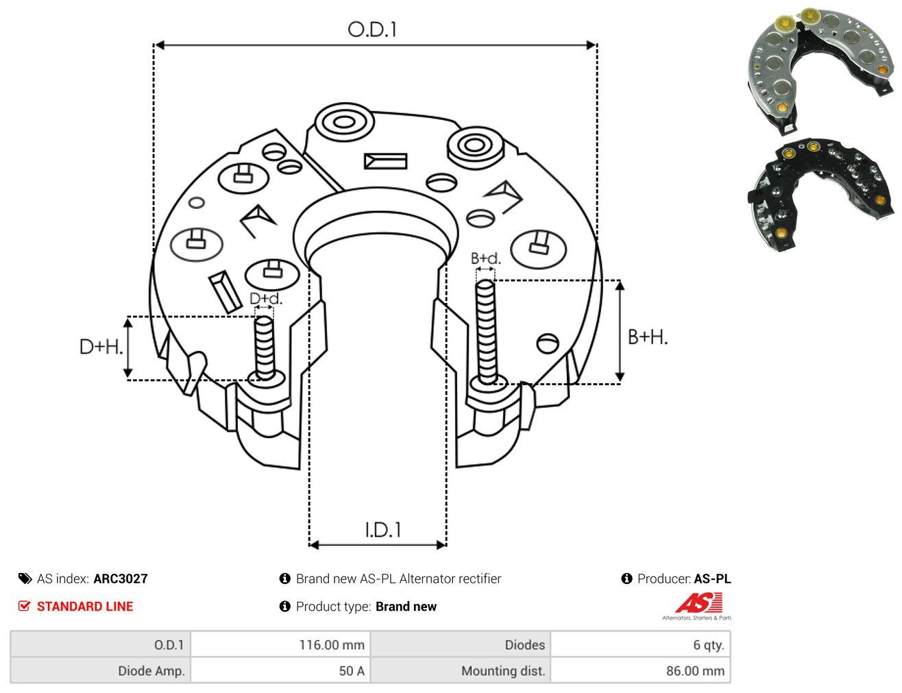 Mostek prostowniczy alternatora = Moster diodowy alternatora Unipoint REC913 cena, od 14,89 USD