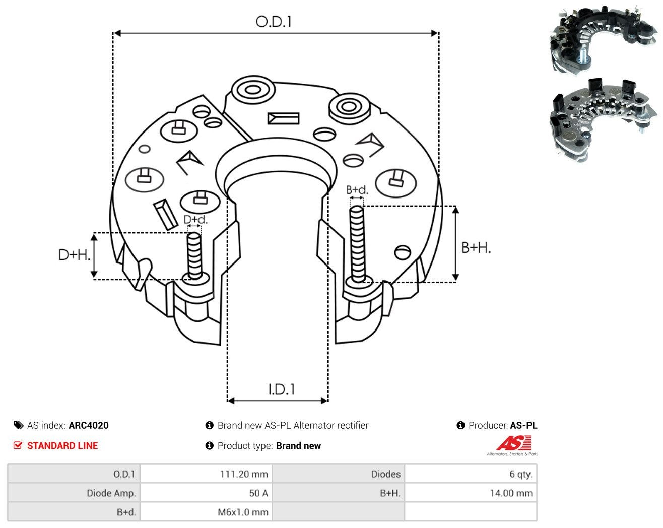 Mostek prostowniczy alternatora = Moster diodowy alternatora ARC4020 As-pl