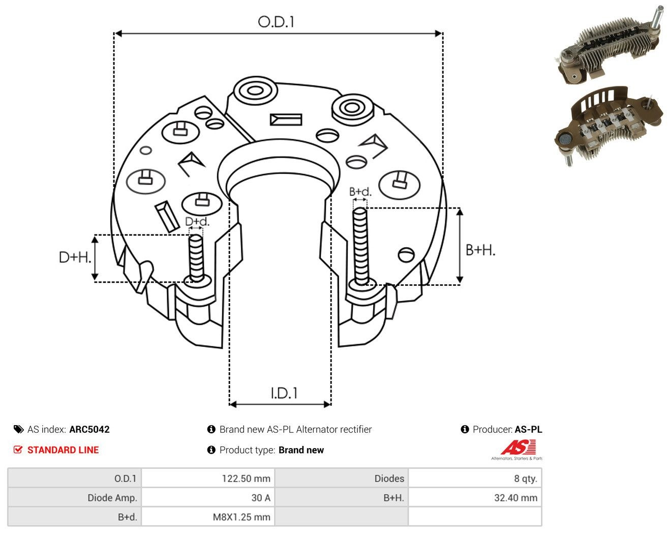 Do koszyka Mostek prostowniczy alternatora = Moster diodowy alternatora Audi TT  8N3