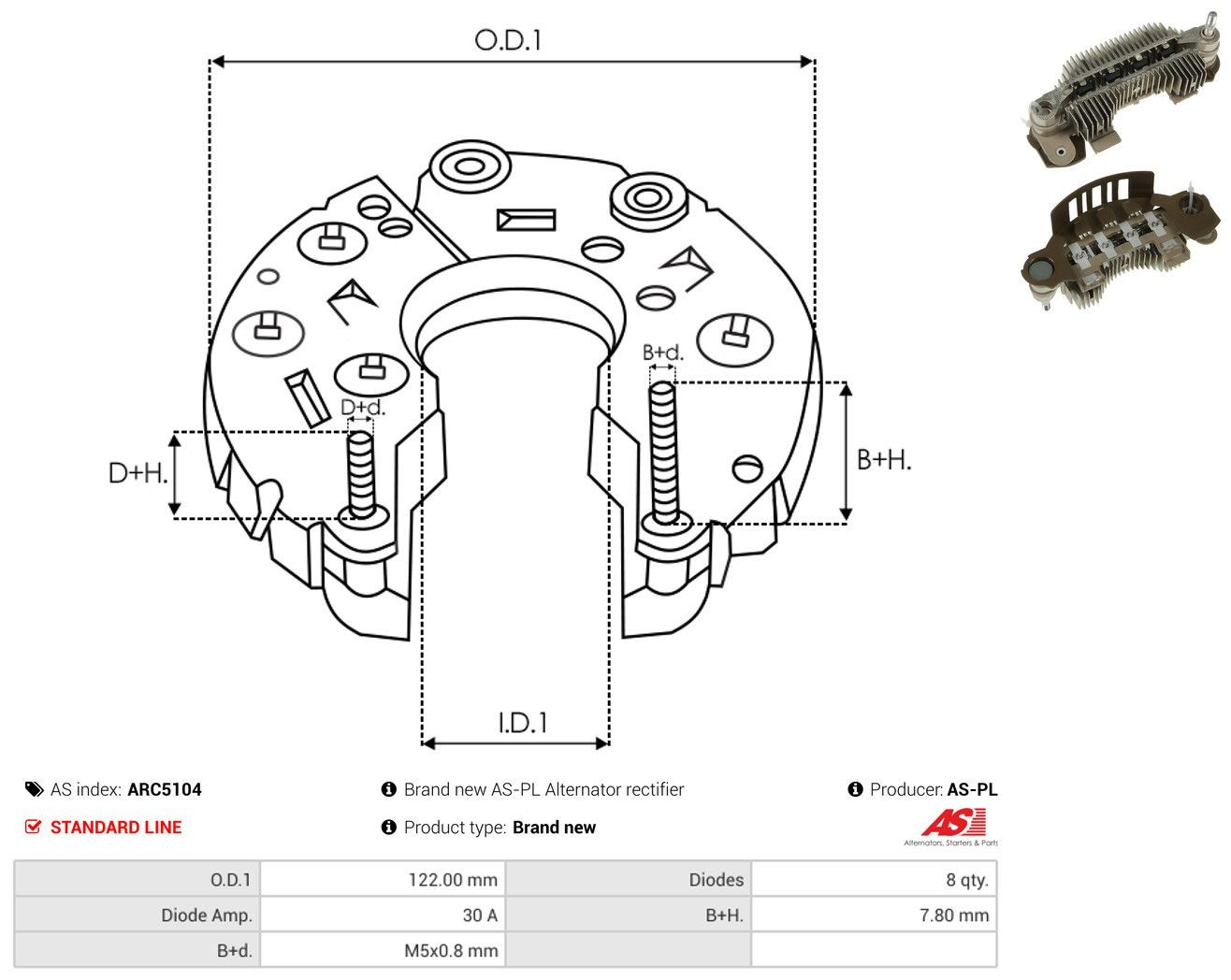 Mostek prostowniczy alternatora = Moster diodowy alternatora Mazda 5 I minivan (CR) (2005 - 2007) cena, od 27,09 USD