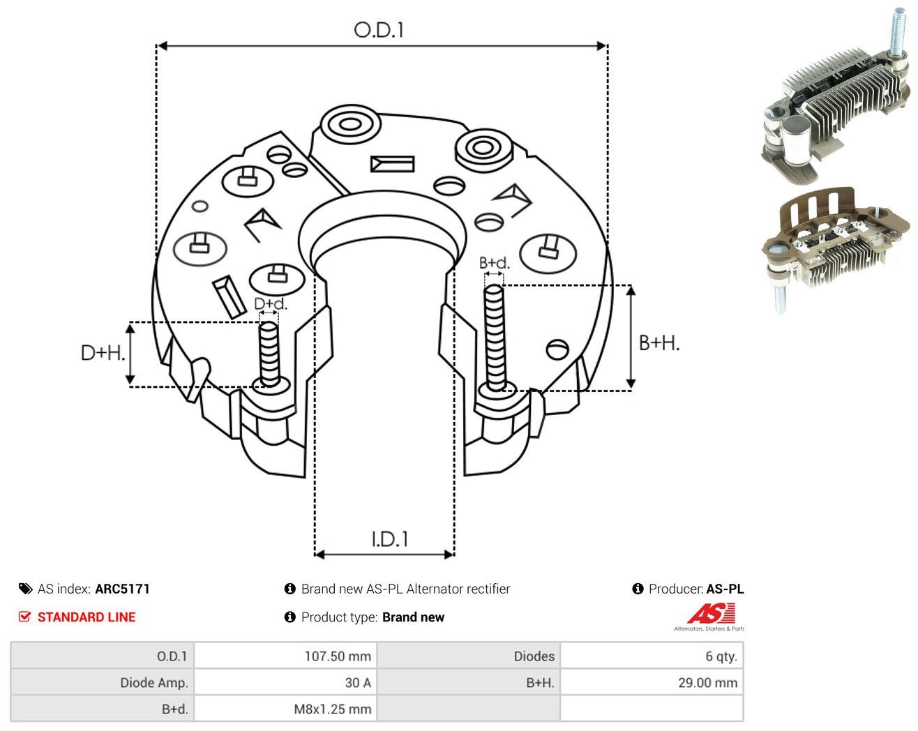 Mostek prostowniczy alternatora = Moster diodowy alternatora ARC5171 As-pl