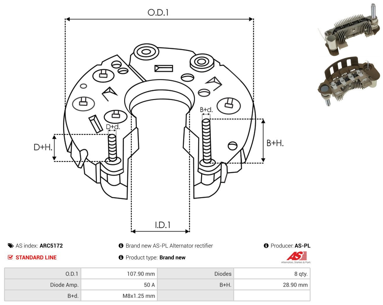 Do koszyka ARC5172 As-pl Mostek prostowniczy alternatora = Moster diodowy alternatora