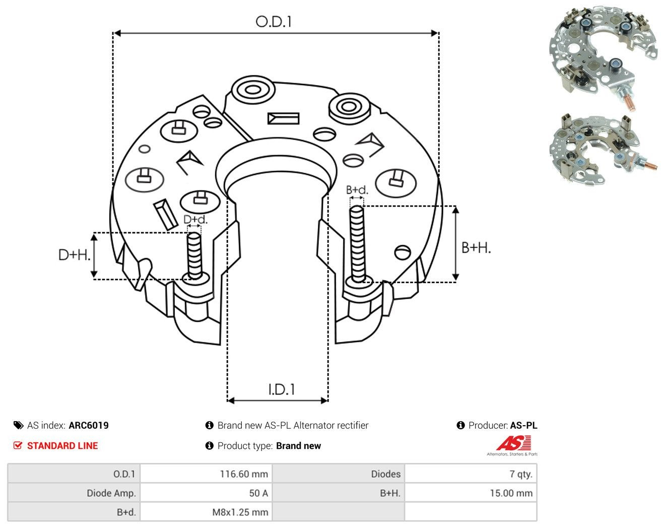 Mostek prostowniczy alternatora = Moster diodowy alternatora ARC6019 As-pl