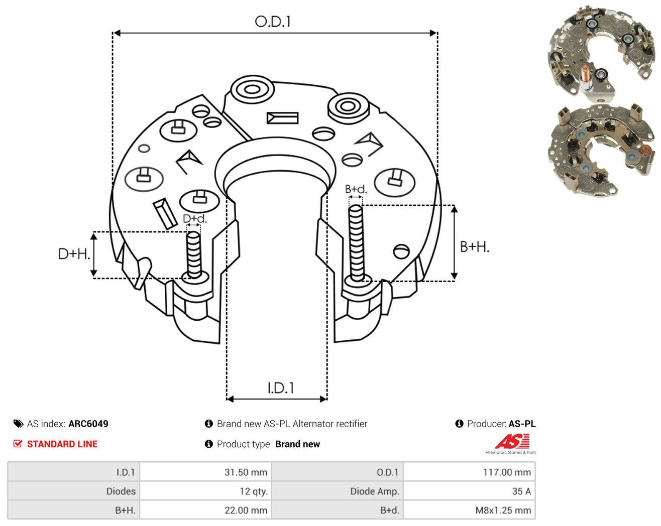 Mostek prostowniczy alternatora = Moster diodowy alternatora Acura MDX I SUV (YD1) (2001 - 2006) cena, od 57,77 USD