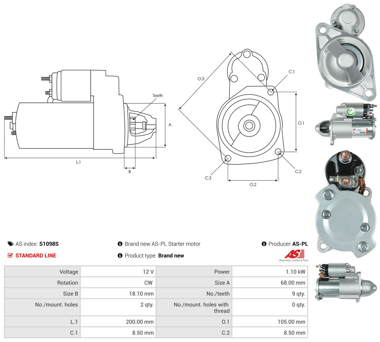 Rozrusznik As-pl S1098S cena, od 48,00 USD