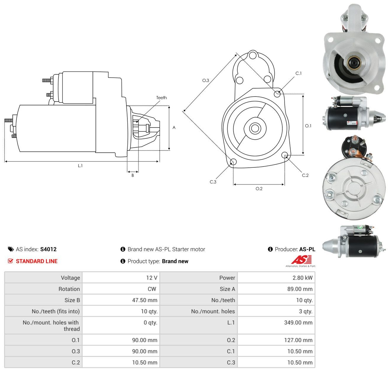 Rozrusznik As-pl S4012 cena, od 152,29 USD