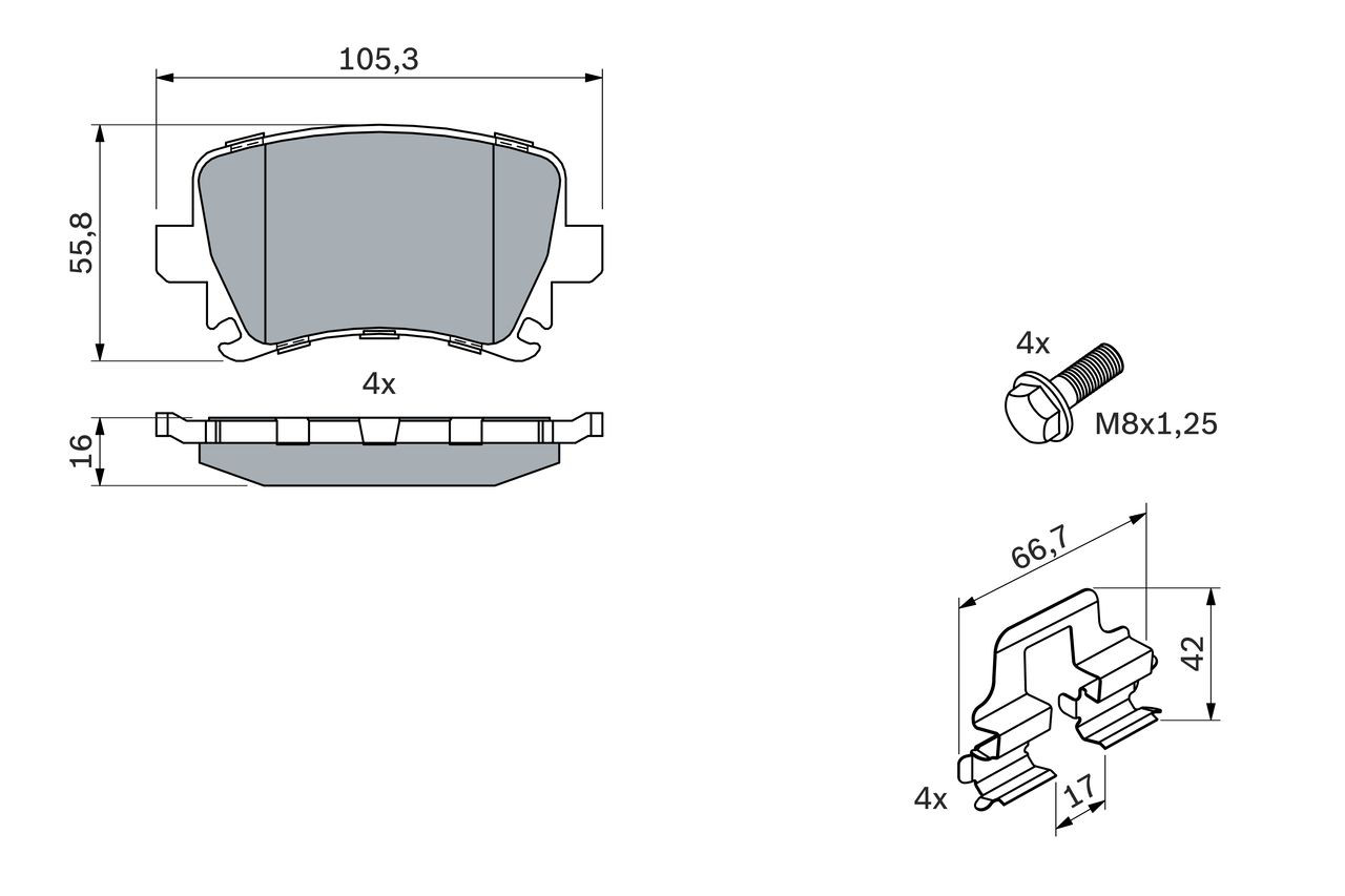 0986494595 Bosch Okładziny (klocki) do hamulców tarczowych tylne