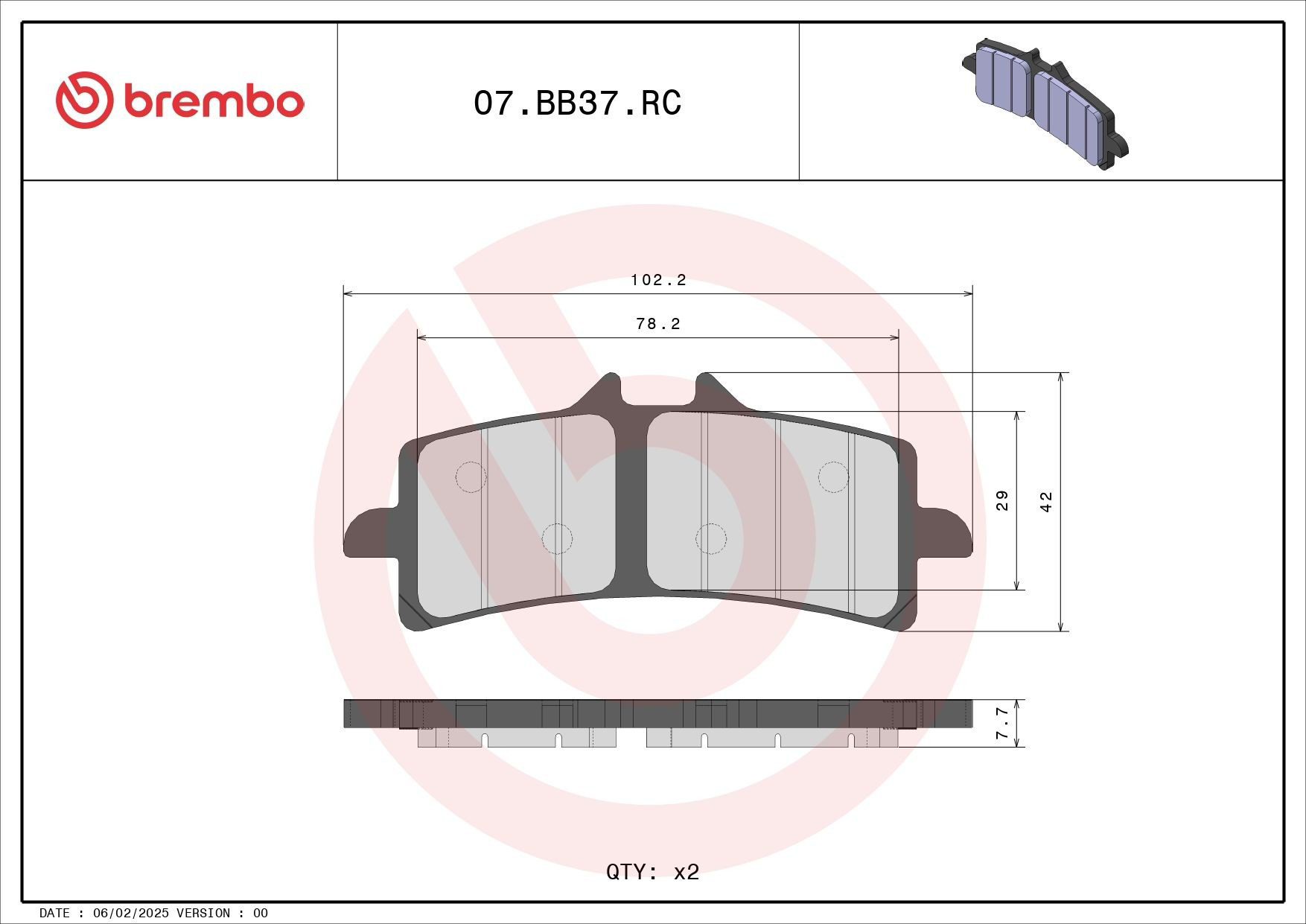 Klocki hamulcowe przednie tarczowe Brembo 07BB37RC cena, od 54,35 USD