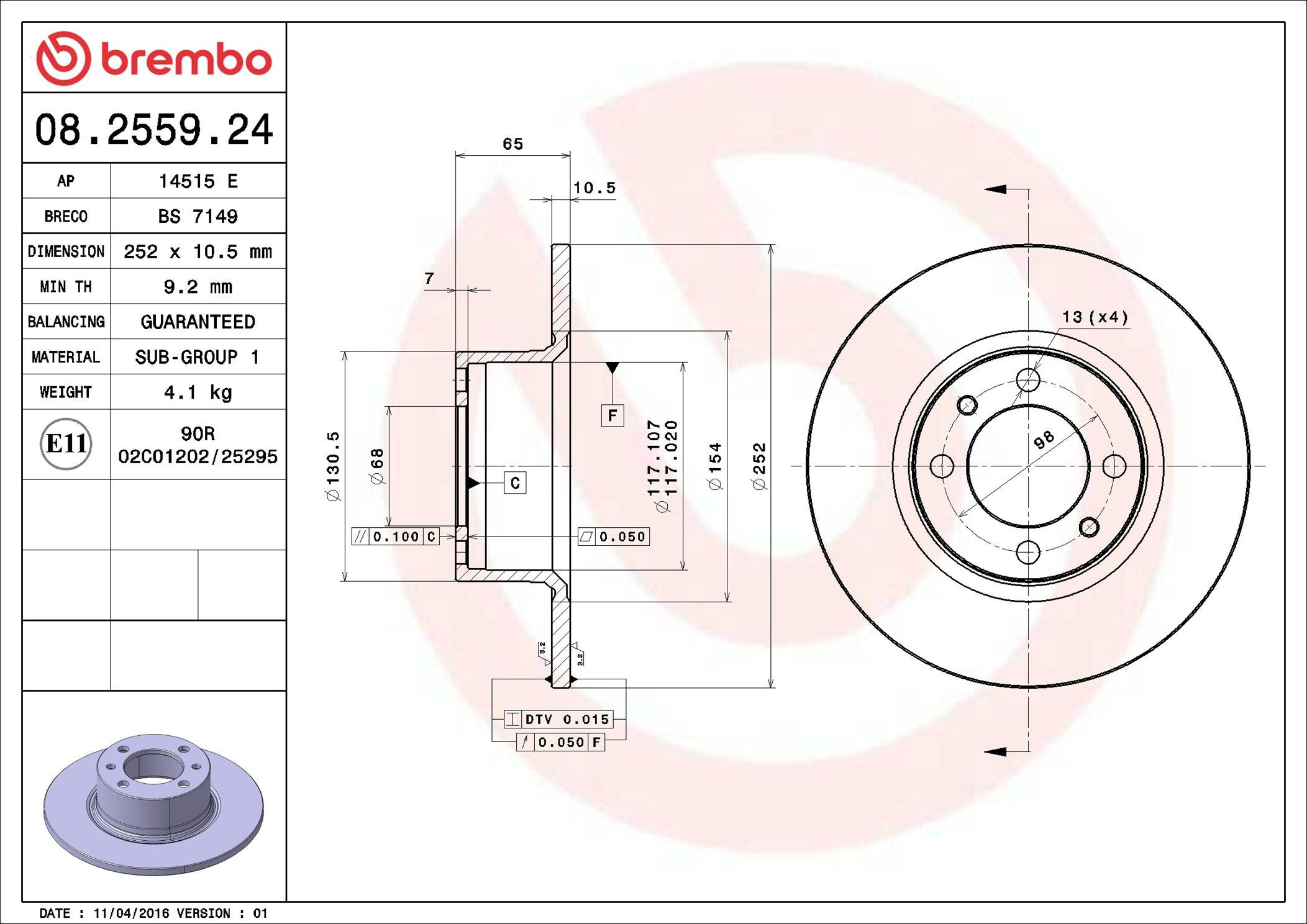 Do koszyka 08255924 Brembo Tarcza hamulcowa przednia